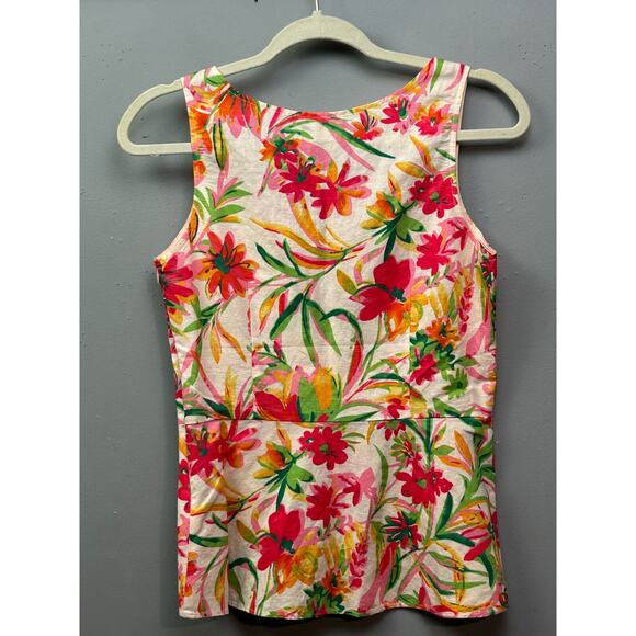 J Crew Linen Floral Sleeveless Tank‎ Top Womens 2 Tropical Side Zip Preppy - Picture 1 of 8